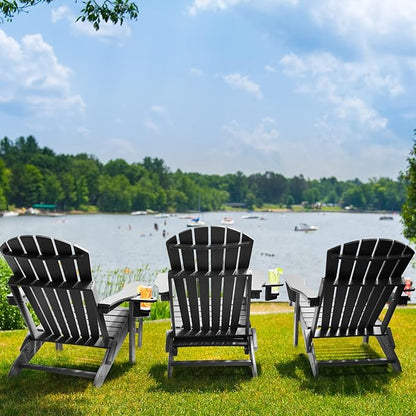 FUNBERRY Adjustable Folding Adirondack Chairs Set of 4 with Retractable Ottoman, All Weather Fire Pit Chairs with Cup Holder