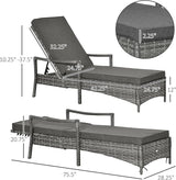 Outsunny Wicker Chaise Lounge, 4 Position Adjustable Backrest and Cushions Outdoor Lounge Chair PE Rattan Sun Lounger - Photo 3
