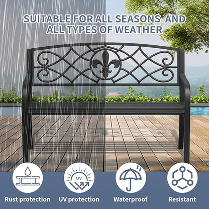SHGJ&SOFT Outdoor Bench, Garden Bench, Outdoor Metal Frame Patio Park Bench,for Porch, Lawn,Garden,Yard (BK-01)