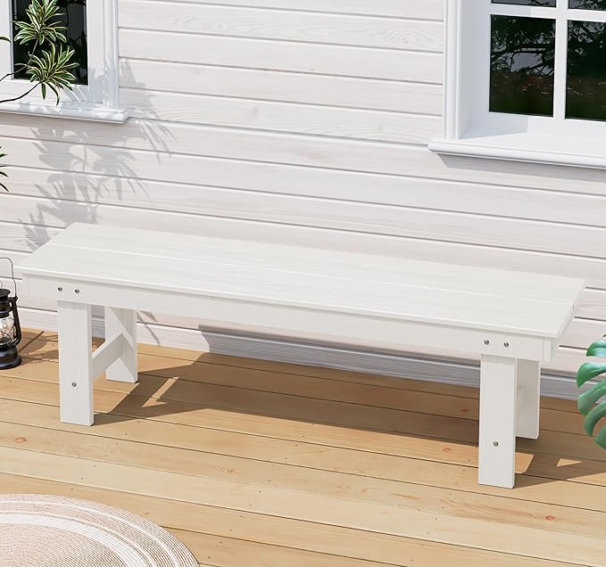 SERWALL 2-Person Outdoor Bench Backless, HDPE Outdoor Benches Weatherproof, 700 Lbs Weight Capacity - Photo 2