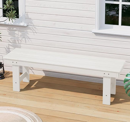 SERWALL 2-Person Outdoor Bench Backless, HDPE Outdoor Benches Weatherproof, 700 Lbs Weight Capacity, Poly Lumber Patio Furniture for Garden, Porch and Park, White