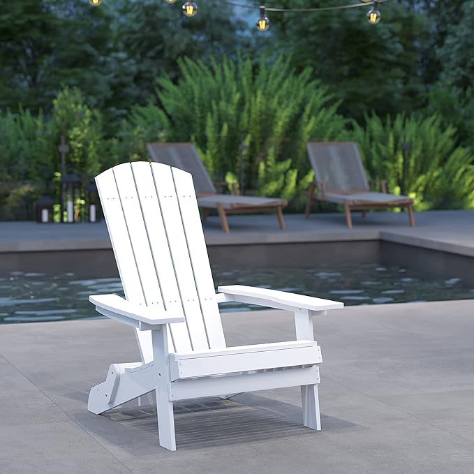 Merrick Lane Riviera Poly Resin Folding Adirondack Lounge Chair - White - Indoor/Outdoor - Weather Resistant