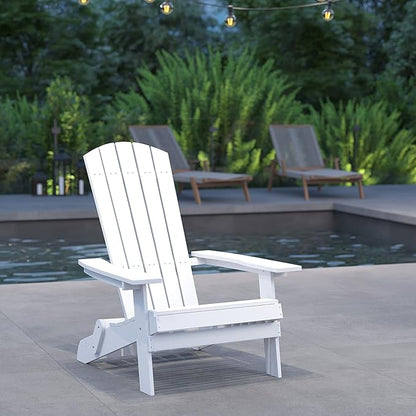 Merrick Lane Riviera Poly Resin Folding Adirondack Lounge Chair - White - Indoor/Outdoor - Weather Resistant