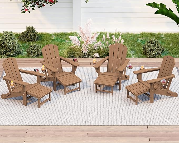 KINGYES Folding Adjustable Adirondack Chair with Ottoman & 2 Cup Holders Set of 4 - Photo 1