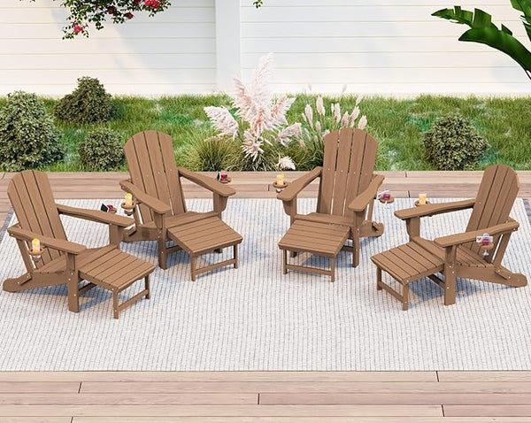 KINGYES Folding Adjustable Adirondack Chair with Ottoman & 2 Cup Holders Set of 4 - Photo 1