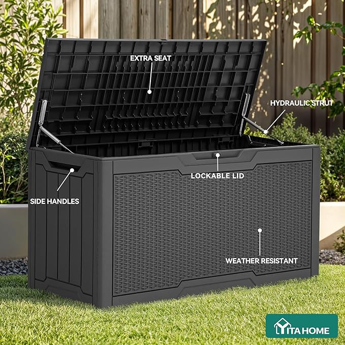 YITAHOME 80 Gallon Outdoor Storage Box, Large Water Resistant Resin Deck Box - Photo 3