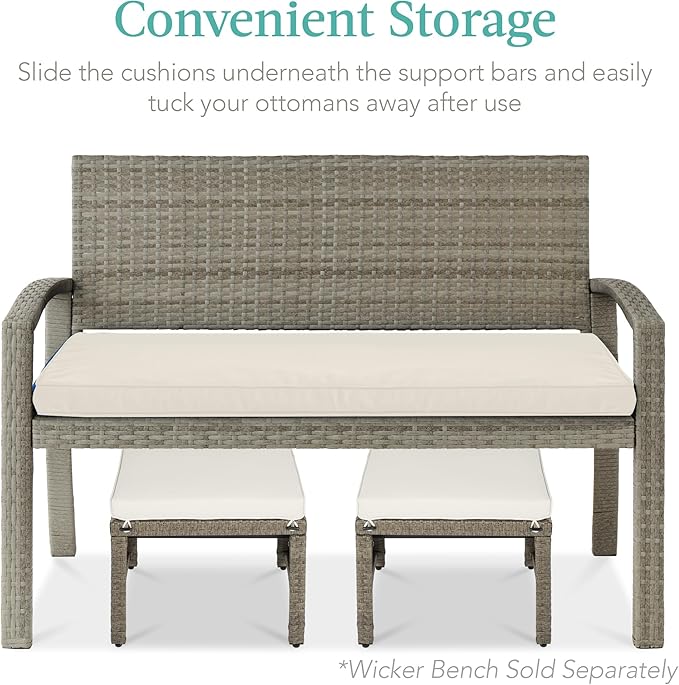 Best Choice Products Set of 2 Wicker Ottomans, Multipurpose Outdoor Furniture for Patio, Backyard, Additional Seating - Photo 5