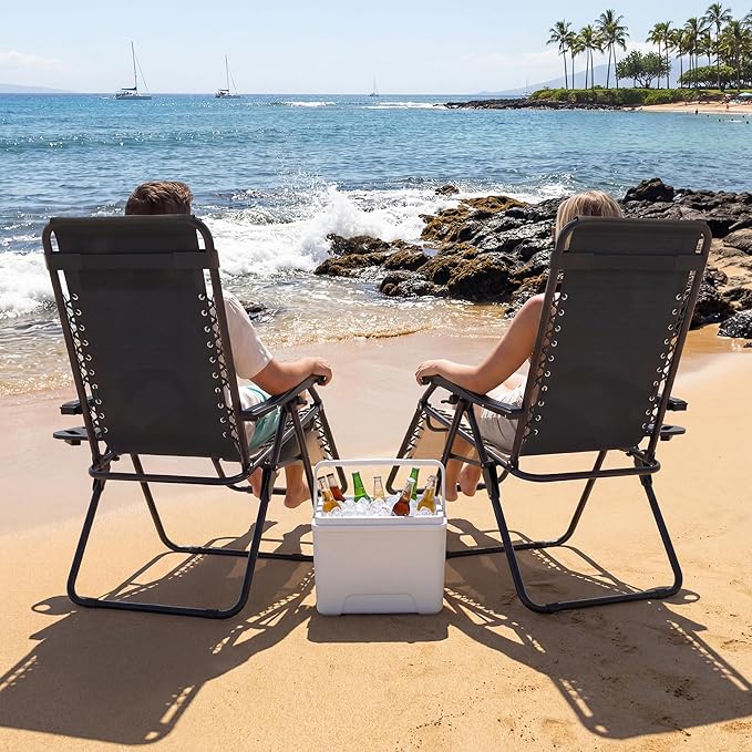 Set of 2 Adjustable Zero Gravity Lounge Chairs Outdoor Recliner w/Cup Holder Tray & Removable Pillows - Photo 9