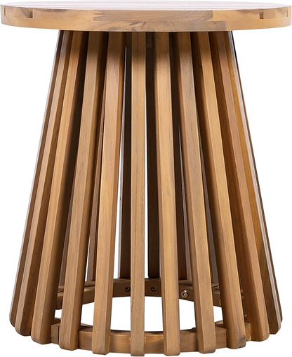 Christopher Knight Home Taki Acacia Wood Patio Coffee Table, Round Table with Unique Wooden Base for Backyard, Stylish Indoor/Outdoor Table, Easy Assembly, Space Saving Outdoor Furniture, Light Teak