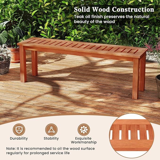 Giantex 47" Outdoor Bench with Slatted Seat, 705Lbs Capacity, Solid Wood Frame, Teak Oil Finish, Backless Garden Bench for Patio Dining, Yard, Porch, Entryway, Park, 2-Person Outside Seat Chair (2)