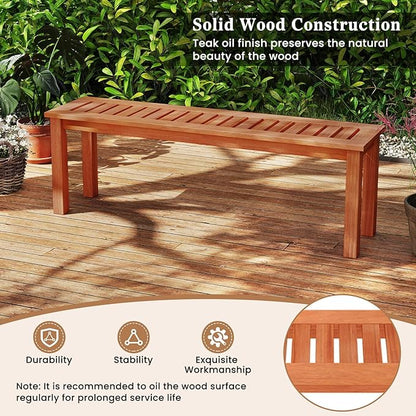 Giantex 47" Outdoor Bench with Slatted Seat, 705Lbs Capacity, Solid Wood Frame, Teak Oil Finish, Backless Garden Bench for Patio Dining, Yard, Porch, Entryway, Park, 2-Person Outside Seat Chair