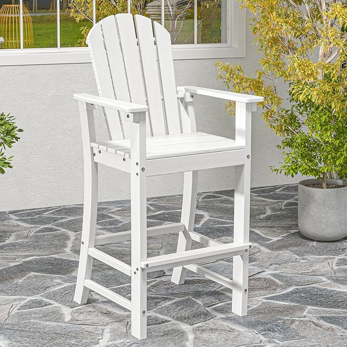 Tangkula Outdoor Tall Adirondack Chair 30 Inches Seat Height, HDPE Bar Height Patio Chair with High Backrest - Photo 5