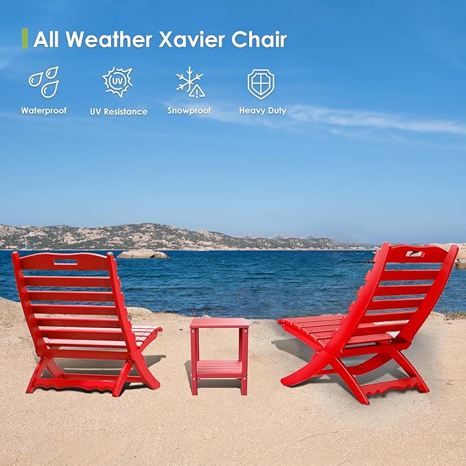 GREENVINES Folding Wave Chairs Set of 2 | Xavier | Portable Adirondack Chair | HDPE | All Weather | Red - Photo 5