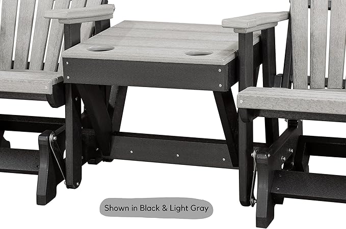 DutchCrafters Slat Fan Back Double Poly Adirondack Glider Outdoor Patio Chairs with Center Table (Black & Cherrywood)