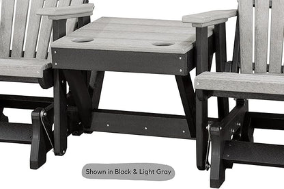 DutchCrafters Slat Fan Back Double Poly Adirondack Glider Outdoor Patio Chairs with Center Table (Black & Cherrywood)