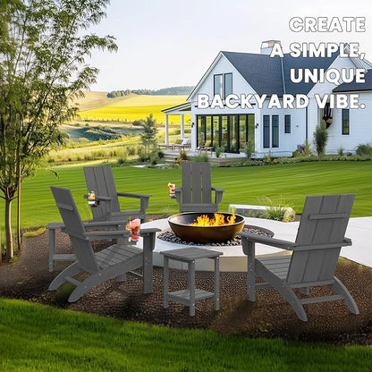 Modern Adirondack Chair, HDPE Plastic Patio Chairs for All Weather, Fire Pit Chair, Outdoor Lawn Chairs for Deck, Porch, Backyard, Garden, Slate Gray