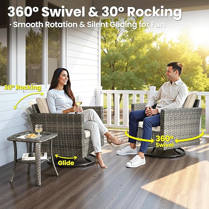 ovios Patio Furniture Set, 6 Pieces Outdoor Wicker Sofa Couch with Swivel Rocking Chairs Ottomans Comfy Cushions Rattan - Photo 2