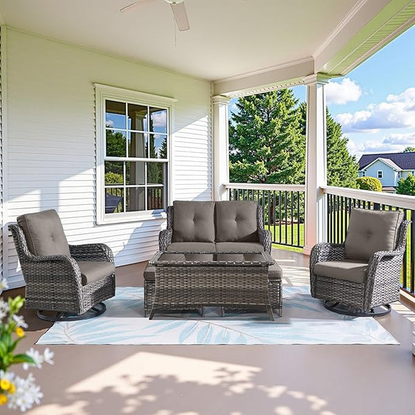 Belord 6 Piece Wicker Patio Furniture Set, Outdoor Swivel Rocker Chairs Set of 2 with Ottomans and Loveseat - Photo 1