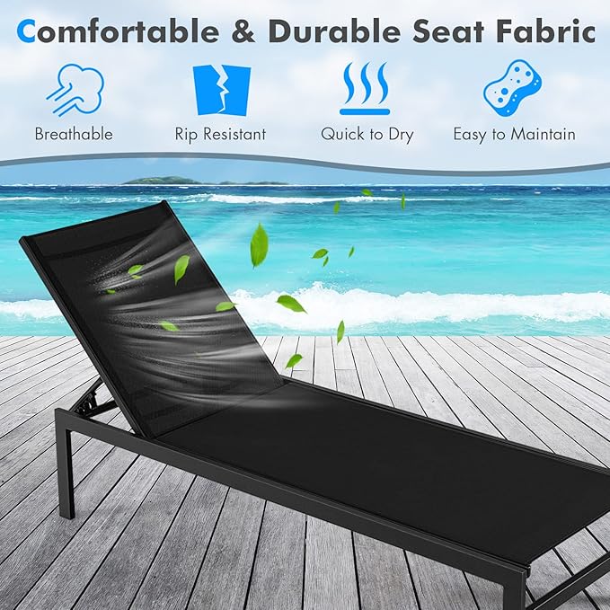Tangkula Aluminum Lounge Chair Outdoor, Patio Adjustable Chaise Lounge with 6-Position Backrest, Aluminum Frame - Photo 7