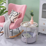 VECELO Round Side/End Table with Fabric Storage Basket，Metal Anti-Rust and Waterproof Small Bedside Nightstand with - Photo 4