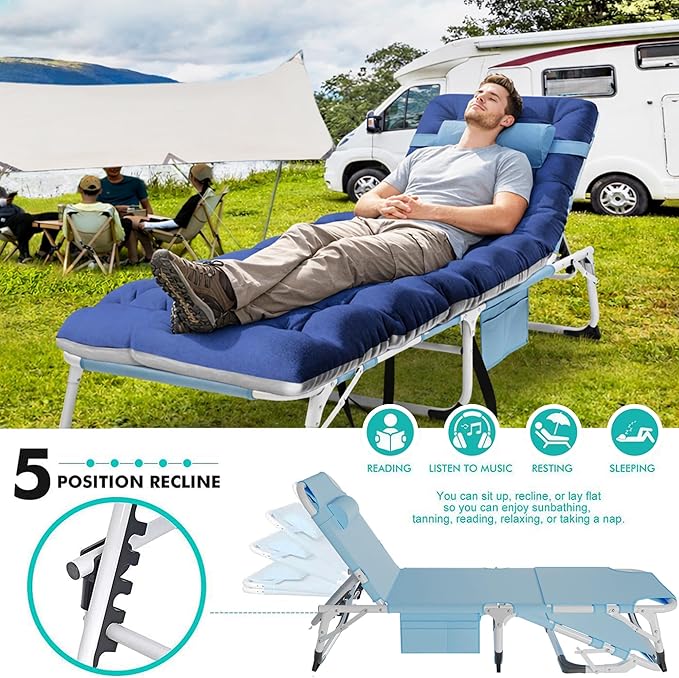 ABORON 4-in-1 Lounge Chair with Face & Arm Holes for Tanning, 440LB Heavy-Duty Folding Recliner with Plush Cotton Cushion, No Assembly Tri-Fold Guest Bed for Sunbathing, Poolside, Office Nap & Camping