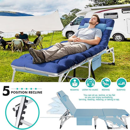 ABORON 4-in-1 Lounge Chair with Face & Arm Holes for Tanning, 440LB Heavy-Duty Folding Recliner with Plush Cotton Cushion, No Assembly Tri-Fold Guest Bed for Sunbathing, Poolside, Office Nap & Camping