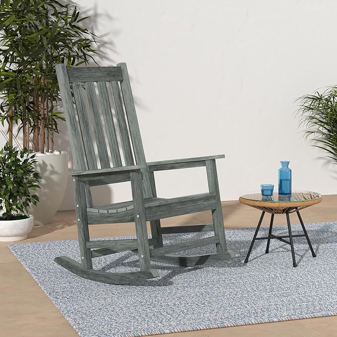 Outdoor Rocking Chair Set of 2, HDPE Oversized Patio Rocking Chairs, Weather Resistant, 350lbs Heavy Duty Porch Rocker with High Back for Backyard, Fire Pit, Garden and Indoor (Grey)