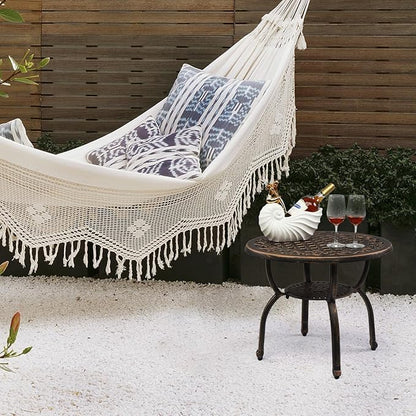23.6” Cast Aluminum Outdoor Side Table, All Weather Round Patio Coffee Table Porch Table Outdoor Bistro Table for Indoor Garden Porch Balcony, Antique Bronze