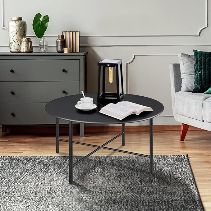 Patio Round Steel Patio Coffee Table, Weather Resistant Anti-Rust and Waterproof Indoor and Outdoor Large Side Table - Photo 4