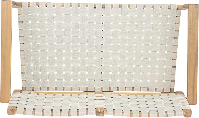 Christopher Knight Home Lenno Patio Loveseat, Acacia Wood Outdoor Bench, Woven Rope Armchair, 2 Seater Bench, Spacious Seating Sofa, Outdoor Acacia Wood Loveseat for Gardern Poolside Porch, White
