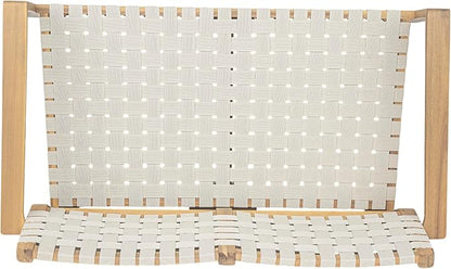 Christopher Knight Home Lenno Patio Loveseat, Acacia Wood Outdoor Bench, Woven Rope Armchair, 2 Seater Bench, Spacious Seating Sofa, Outdoor Acacia Wood Loveseat for Gardern Poolside Porch, White