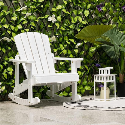 Giantex Wooden Adirondack Rocking Chairs Set of 4 - Kids Outdoor Rocker with Slatted seat, Smooth Rocking Feet, 300LBS Weight Capacity, Porch Rocking Chair for Balcony, Backyard, Poolside (4, White)