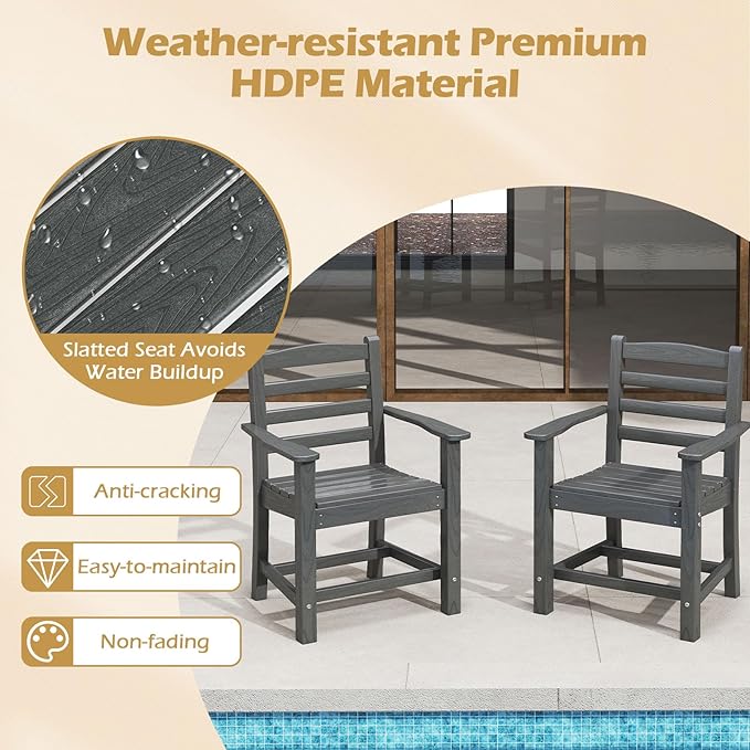 Tangkula Patio Dining Chairs Set of 4, HDPE All Weather Outdoor Chair w/Wide Armrests, Curved Seat, Wood Grain - Photo 7