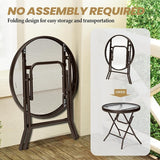Foldable Side Table with Tempered Glass Top 18" Outdoor Folding Side Table Small Glass Patio Tables for Porch Yard - Photo 4