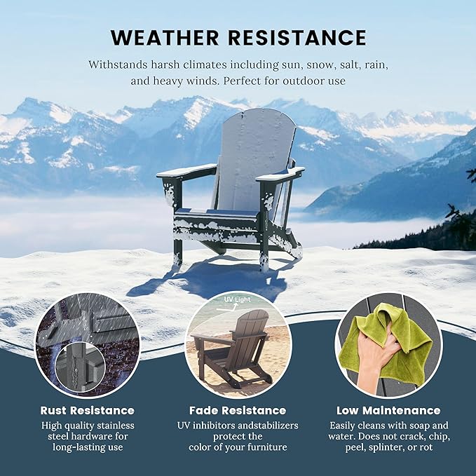 WO WESTIN OUTDOOR HDPE Laguna Outdoor Folding Poly Adirondack Chair (Set of 8),Gray