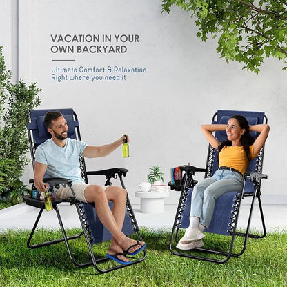 Nestl Zero Gravity Chairs Set of 4, Patio Lounge Chair Outdoor with Pillows & Cup Holder Trays, Adjustable Steel Mesh Reclining Camping Chair, Folding Patio Lawn Chair for Deck, Beach, Yard - Blue