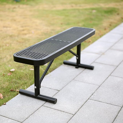 4FT Metal Park Bench for Outside, All-Weather Thermoplastic Coating Outdoor Bench with Anchor, Commercial Heavy Duty Benches for Shopping Malls, Stores, Parks, Patios, Decks, Black