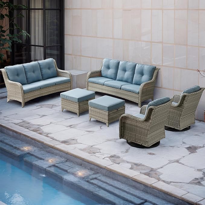 Rilyson Patio Furniture Swivel Chairs Set - 6 PC Wicker Rattan Outdoor Sectional Conversation Sets with 2 Rocking Chair - Photo 8