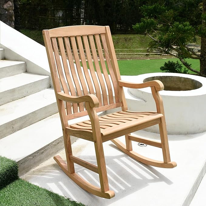 Cambridge Casual Marlow Teak Wooden Porch Rocking Chair – Durable Outdoor Rocker for Patio, Deck, and Porch – Stylish and Comfortable Wooden Rocking Chair for Relaxing in Outdoor Spaces