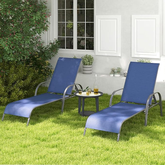 Tangkula Outdoor Lounge Chair, Patio Chaise Lounge with Adjustable Backrest, Reclining Pool Lounge Chair for Outside with Heavy Duty Steel Frame for Beach, Yard, Balcony, Poolside (Navy)