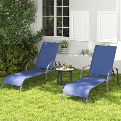 Tangkula Outdoor Lounge Chairs Set of 2, Patio Chaise Lounge with Adjustable Backrest, Reclining Pool Lounge Chairs for Outside with Heavy Duty Steel Frame for Beach, Yard, Balcony, Poolside (Navy)