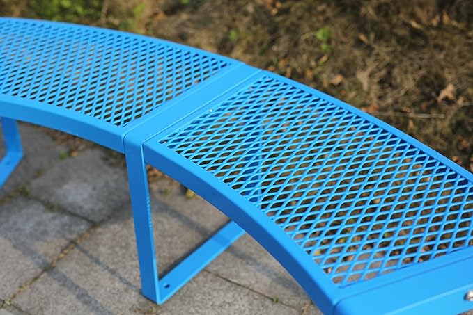 2 Pack Outdoor Curved Bench, Heavy Duty Metal Park Bench for Outside, Backless Loveseat, Thermoplastic-Coated, Weatherproof Commercial-Grade 2-Person Seating for Park, Patio, Garden, Deck, Beach,Blue