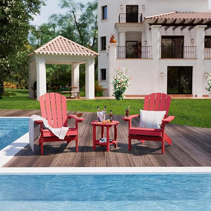 YEFU Adirondack Side Table, 18" Double Outdoor Side Tables Set of 2, Poly Lumber end Table, Weather Resistant for Indoor, Patio, Pool, Porch, Backyard-Red