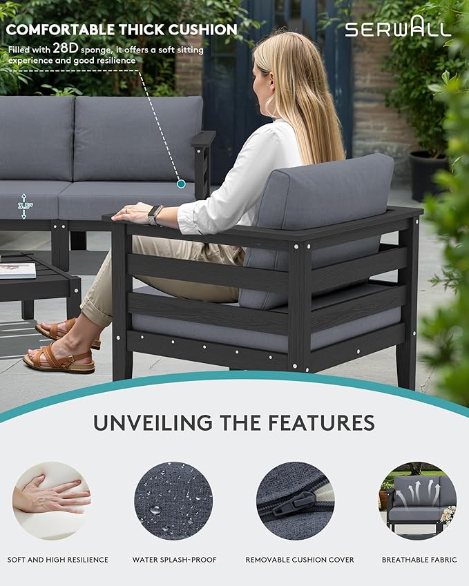 SERWALL HDPE Patio Furniture Set, 10 Pieces Outdoor Sectional Sofa Set - Photo 4