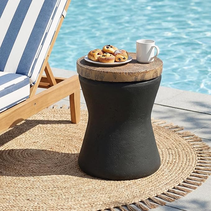 HOMPUS Outdoor Concrete Side Table, Modern Hourglass Pedestal End Table, Multi-Functional Round MgO Coffee Table - Photo 2