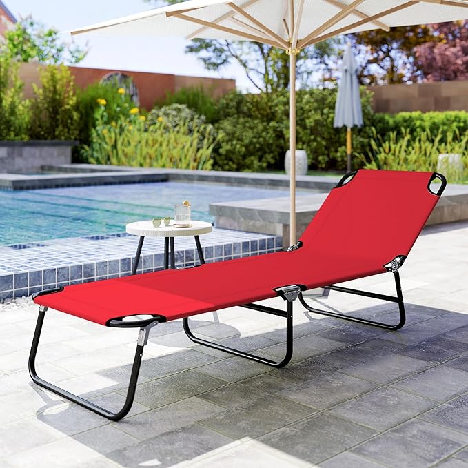Outsunny Folding Chaise Lounge Pool Chairs, Outdoor Sun Tanning Chairs with 5-Level Reclining Back - Photo 8