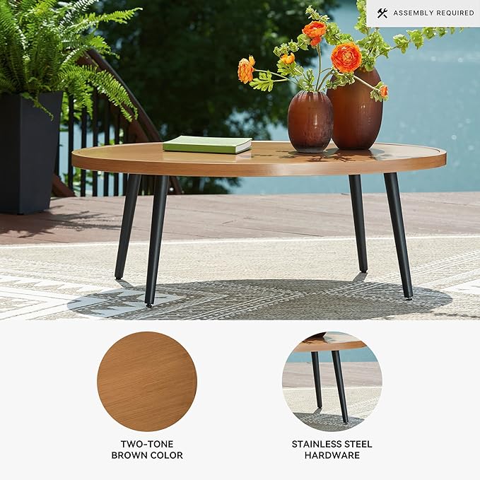 Signature Design by Ashley Horizon Hall Casual Outdoor Coffee Table with 4 Legs, Light Brown & Black - Photo 3