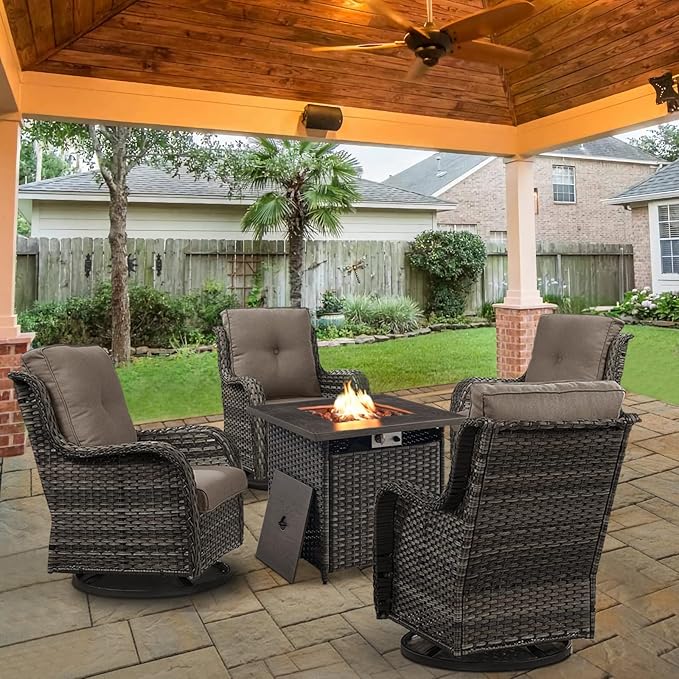 Belord Patio Furniture Set with Fire Pit Table, Outdoor Swivel Rocker Patio Chairs, Wicker Furniture Set Ideal for Porch - Photo 1
