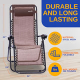 SereneLife Outdoor Zero Gravity Lounge Chair Set with Table – 2 Adjustable Recliners with Cup Holders, Headrest - Photo 2