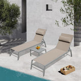 Domi Patio Chaise Lounge Set of 3, Aluminum Pool Lounge Chairs with Side Table - Photo 1